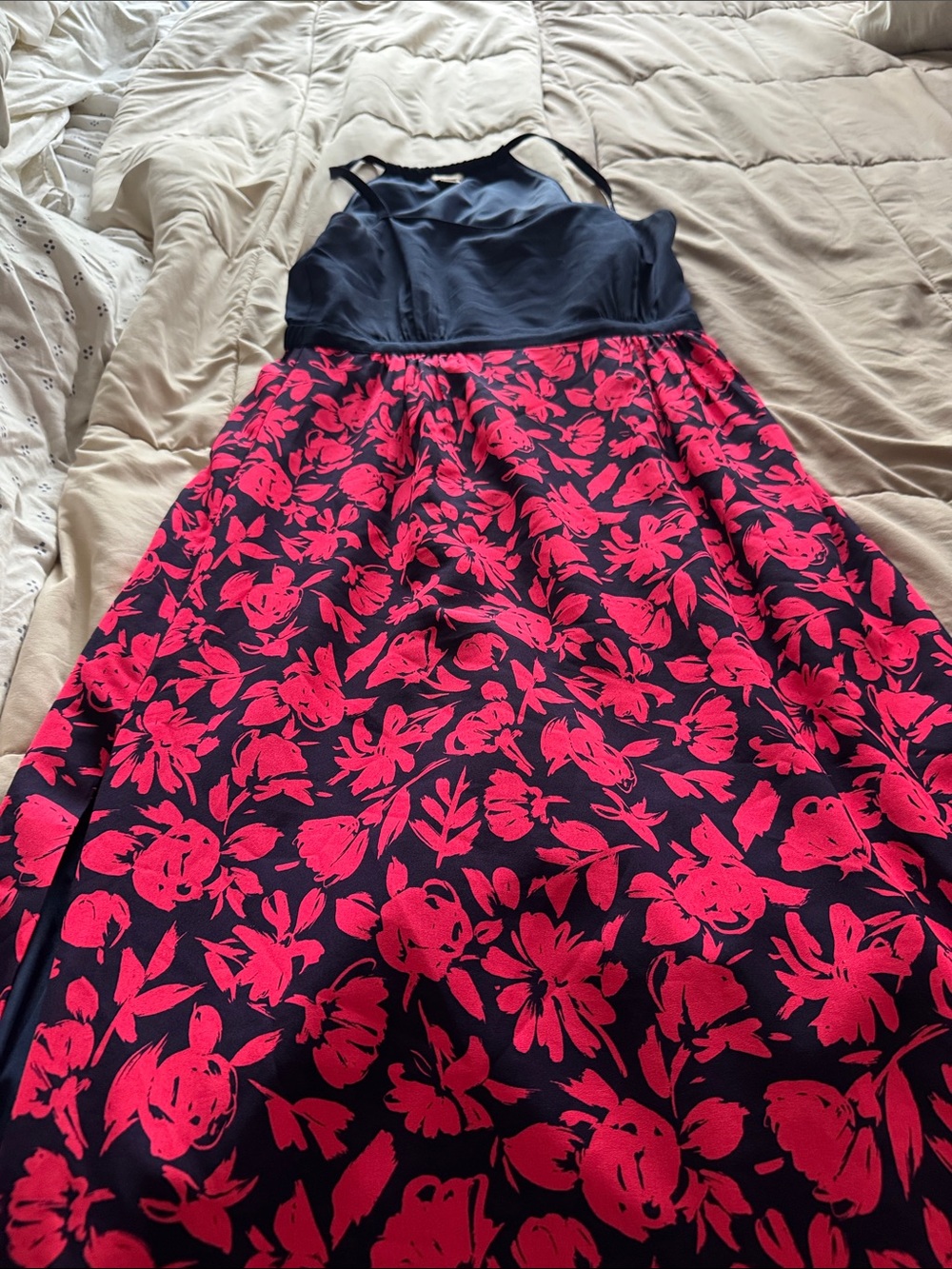 J. Crew Navy and Bright Pink Floral Maxi Dress